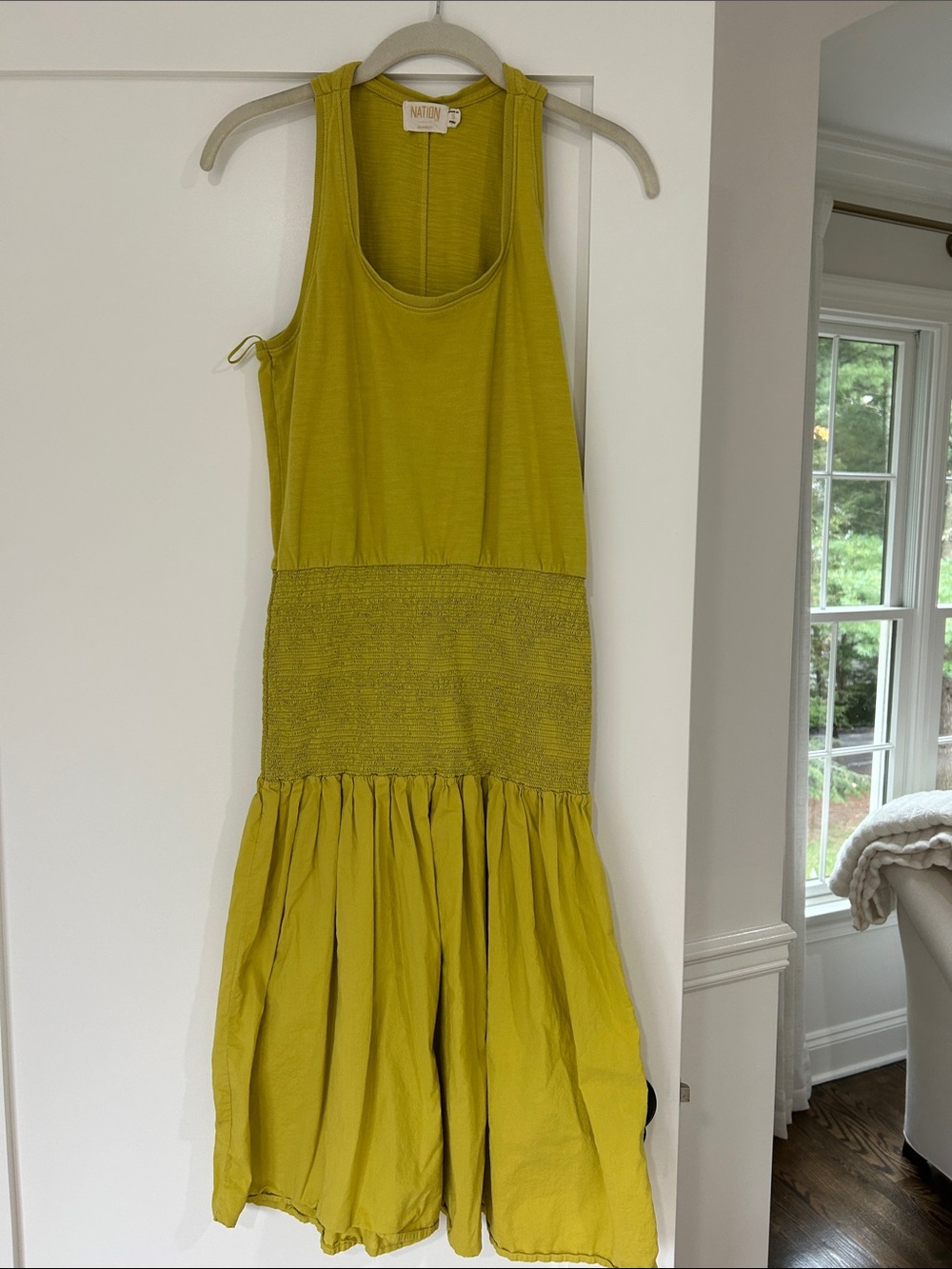 Nation LTD Sleeveless Smocked Waist Midi Dress in Chartreuse